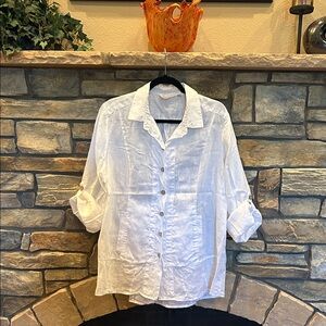 NWOT Soft Surroundings White Linen Button-Up Shirt - Size XL PETITE.